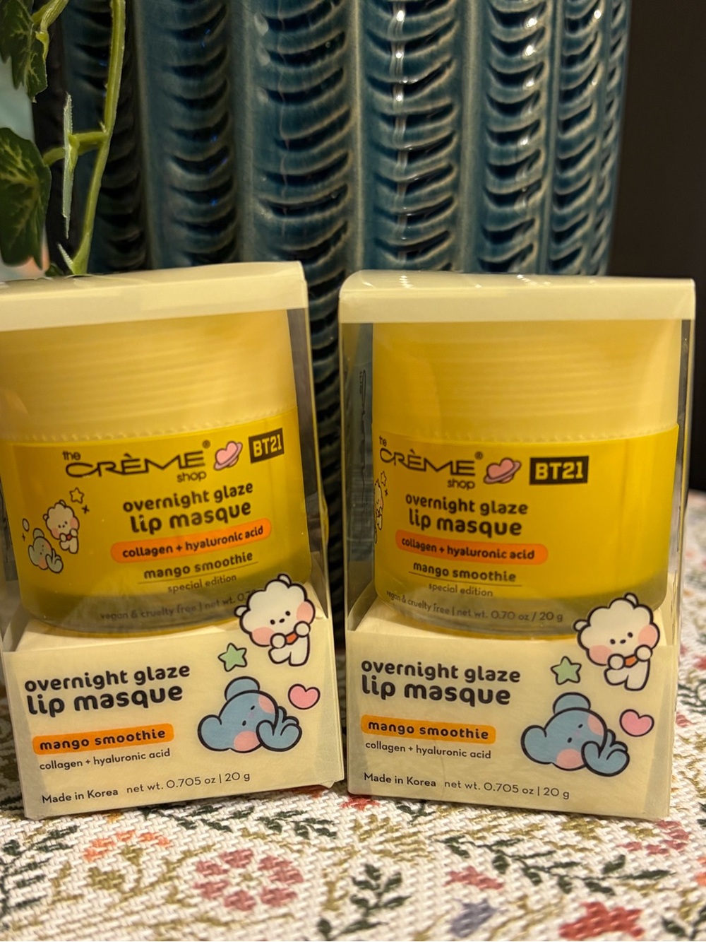 The Crème Shop BT21 Mango Smoothie Overnight Glaze Lip Masque Two Packs